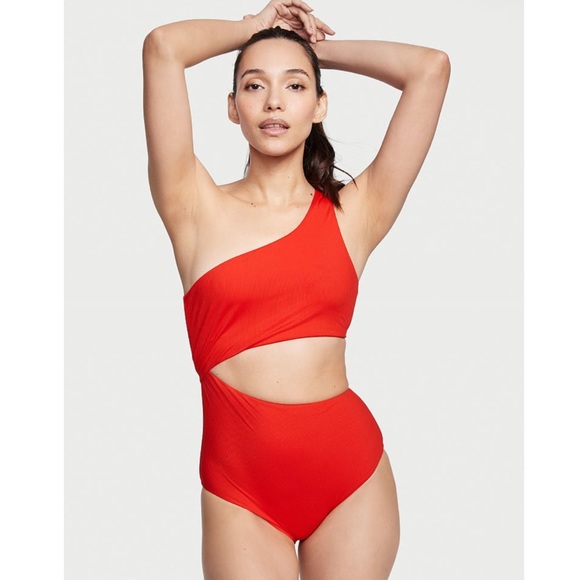 Victoria’s Secret VS Cutout 1 Piece Swimsuit Swim One Shoulder High Waist Ribbed - Picture 9 of 9